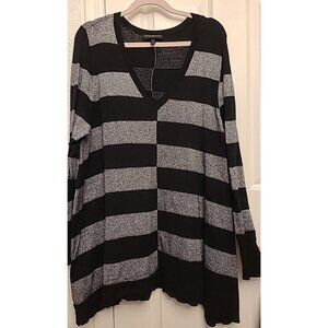 Lane Bryant Tunic Sweater 18/20 Black Silver Metallic Striped V-Neck Long Sleeve